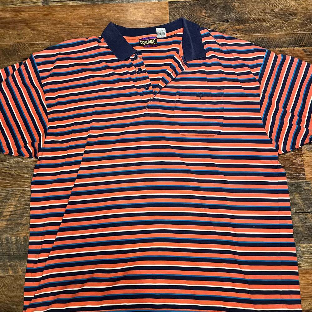 VTG 90s Spalding Golf Men's Size 2X Retro Striped Vaporwave Sports Polo Shirt